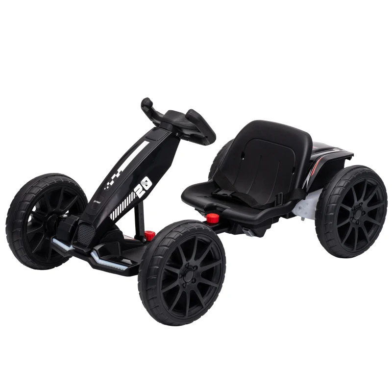 AIYAPLAY 12V Electric Go Kart for Kids with Dual Motors, Adjustable Seat, Soft Start, LED Lights, EVA Wheels, for Age 3-6, Black