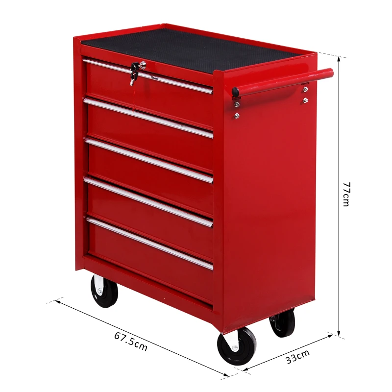 HOMCOM Carro caja de herramientas taller movil con 5 cajones 4 ruedas chapa de Acero Rojo