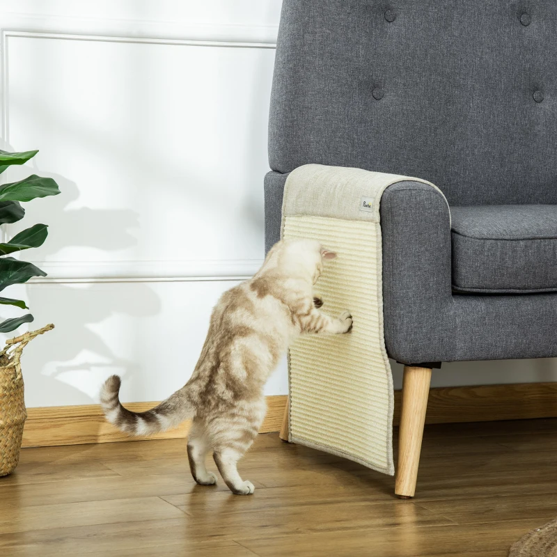 PawHut set van 2 kattenkrabmatten krasbescherming bank sisal krabtapijt voor kat fauteuil bank kattenkrabmat beige + grijs 130 x 45 x 0,3 cm