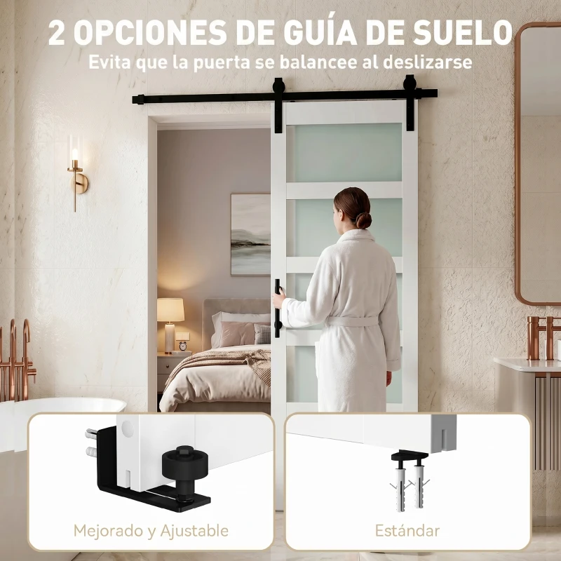 HOMCOM Puerta Corredera Interior 71x213 cm con Kit de Montaje, MDF y Vidrio Esmerilado, Riel y Herrajes, Blanco