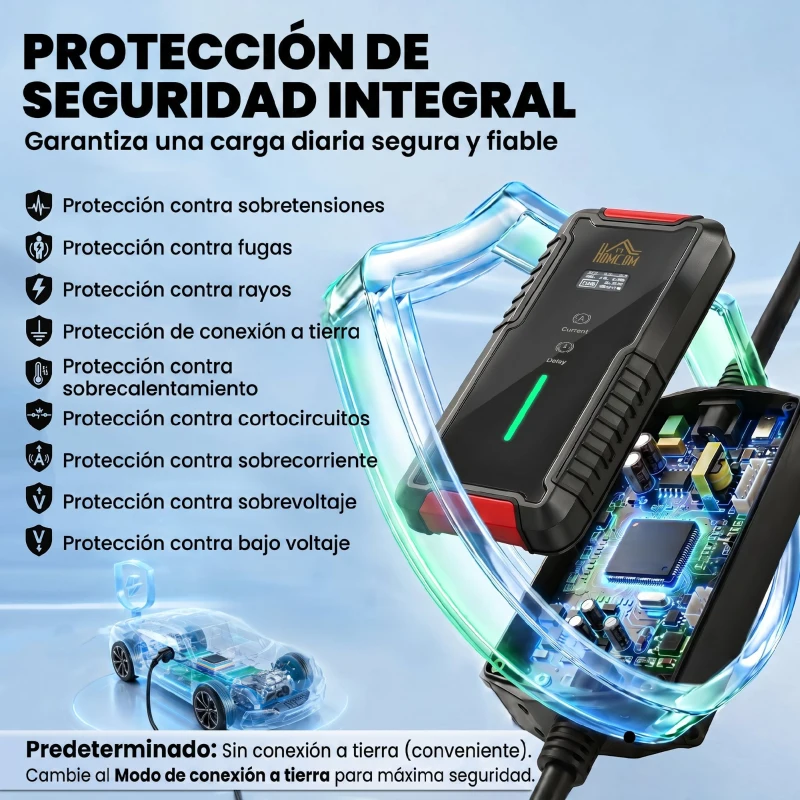 HOMCOM Cable de Carga Coche Eléctrico Tipo 2 3,7kW 5m 6-16A Temporizador 1-12h Enchufe Schuko Pantalla LCD IP65 de Pared Bolsa