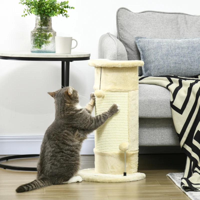 PawHut Krabpaal met speelgoed, inclusief 2 ballen. Zacht pluche, 34 cm x 25,5 cm x 58 cm, Crèmewit