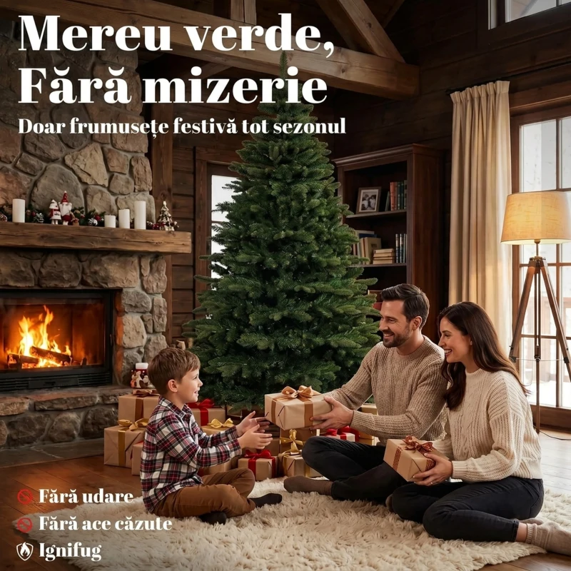 HOMCOM Brad artificial de Crăciun tip brad nobil, 961 ramuri, 180 cm, verde