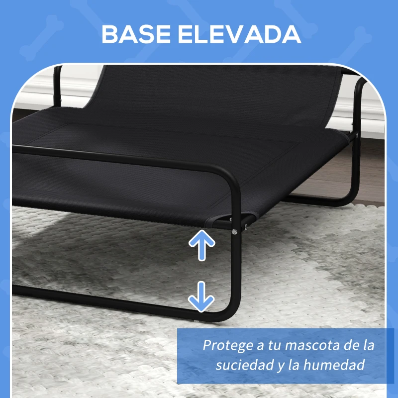 PawHut Cama Elevada para Perros Refrescante y Transpirable 106x81x33 cm Malla de Textilene Reposacabezas Inclinado Negro