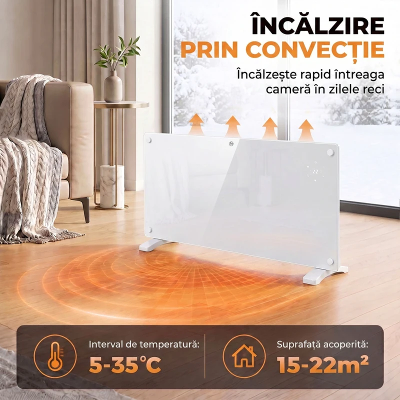 HOMCOM Convector Electric 2000W, Montare pe Perete sau Podea, Compatibil cu Alexa și Google Home, Alb