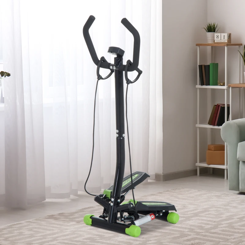 HOMCOM Máquina de Step Stepper Fitness con Manillar Pantalla LCD Cintas y Pedales Antideslizantes 40x32x125 cm Negro