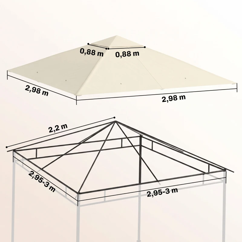 Outsunny Ersatzdach für Pavillon 3x3m wasserabweisend Pavillondach mit 8 Wasserabflusslöcher Cremeweiß