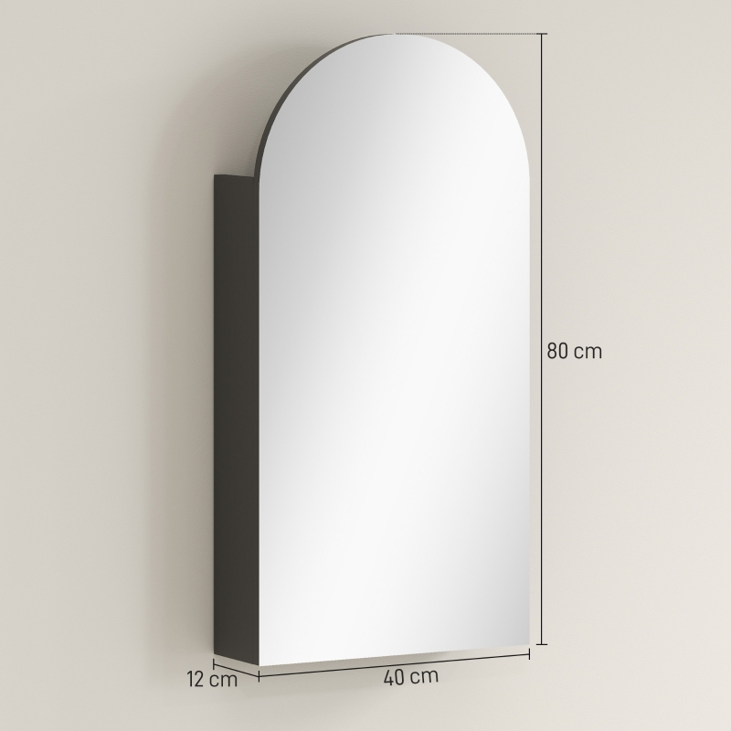 HOMCOM Arched Bathroom Mirror Cabinet with Adjustable Glass Shelves - Black