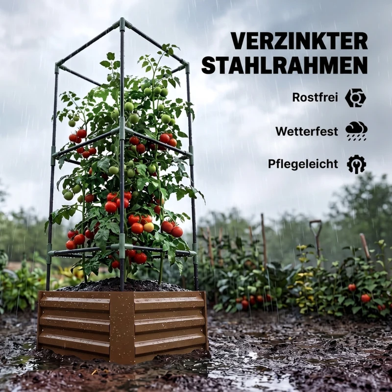 Outsunny Hochbeet mit Rankgitter Pflankasten mit Rankhilfe, offener Boden, wetterbeständig, 61 cm x 61 cm x 140 cm, Braun