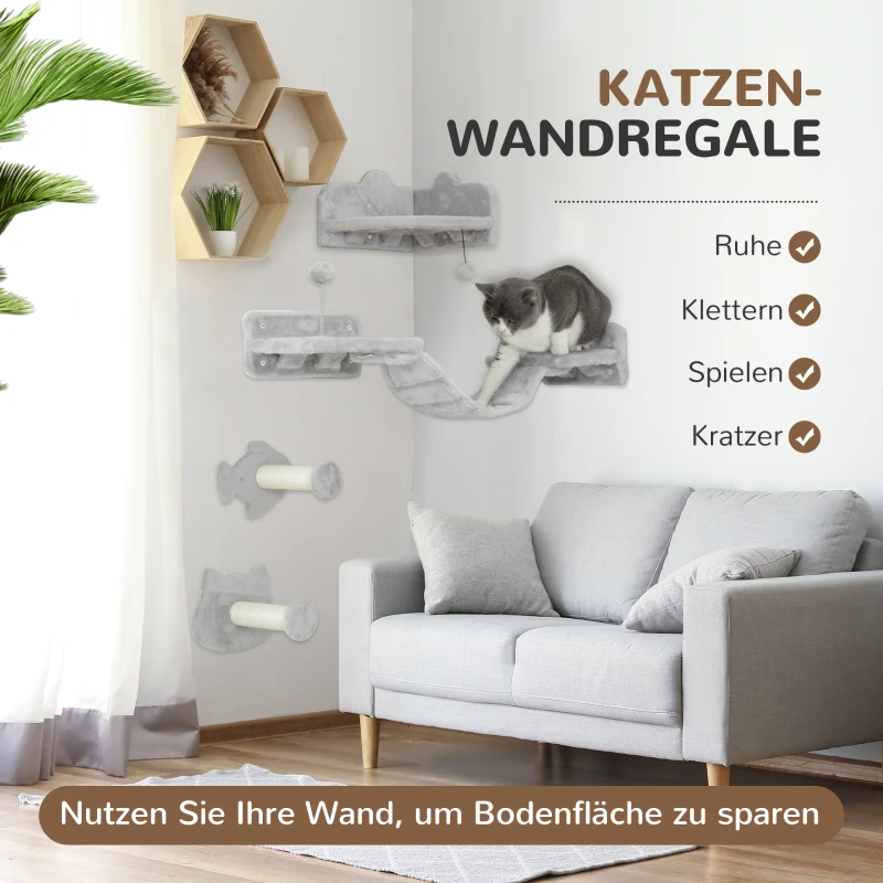 PawHut Kattentrapset, 4-delig, Krabmeubel met Sisal Treden, Dubbele Platform, Lichtgrijs/Crèmewit