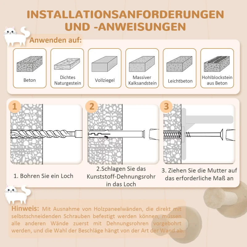 PawHut Katzen Kletterwand Set mit Kratzpfosten, Sprungplattformen und Spielbällen, zum Klettern und Ausruhen, Beige