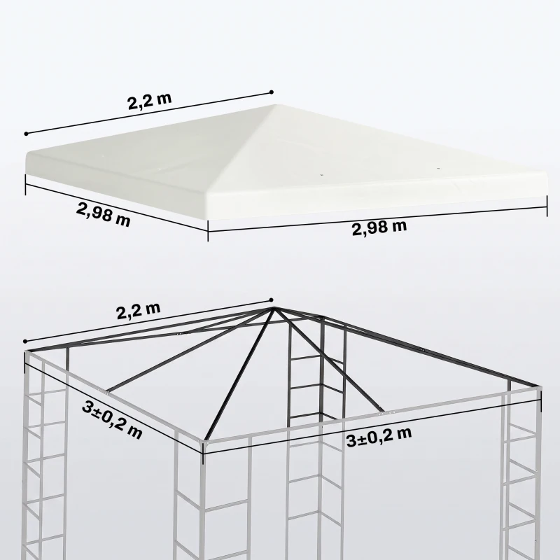 Outsunny 3 x 3 m Ersatzplane für Pavillon, Plane für Garten-Pavillon, mit Wasserablauföffnungen, UPF30+, Hellgrau