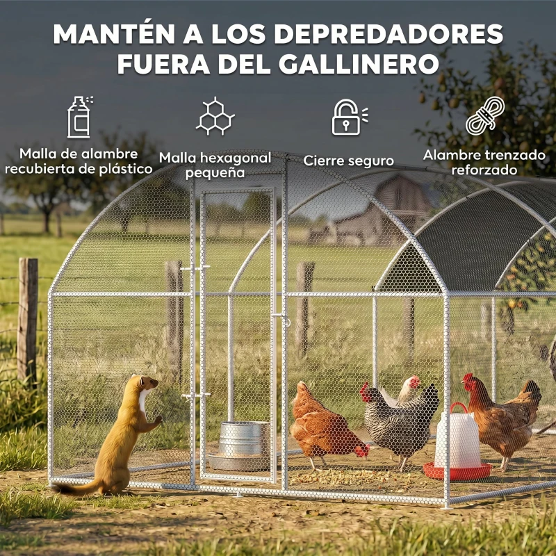 PawHut Gallinero de Exterior Grande para 12-18 Gallinas de Acero Galvanizado y Techo de Tela Oxford 5,7x2,8x1,97 m Plata