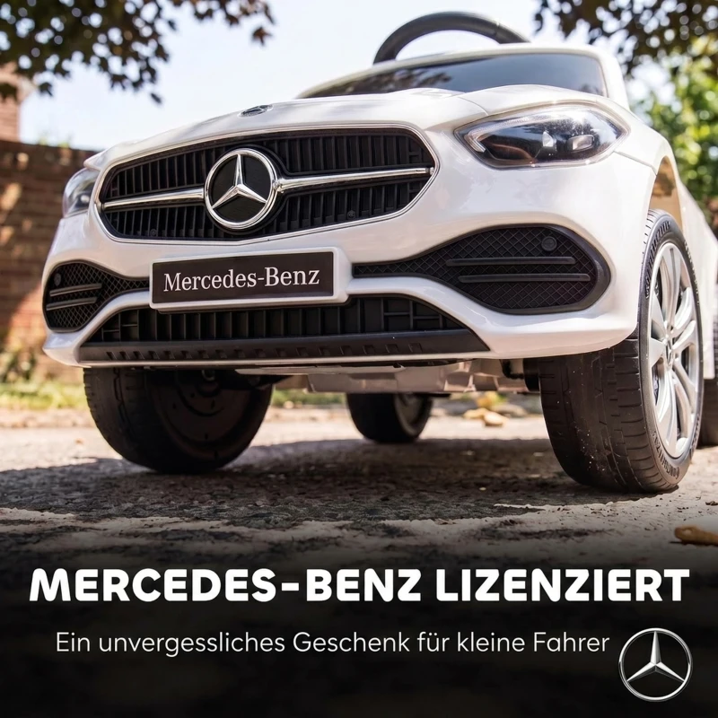 AIYAPLAY 3-in-1 loopauto met duwstang, Mercedes-Benz loopauto met stuur, claxon, muziek, dak en opbergruimte, wit