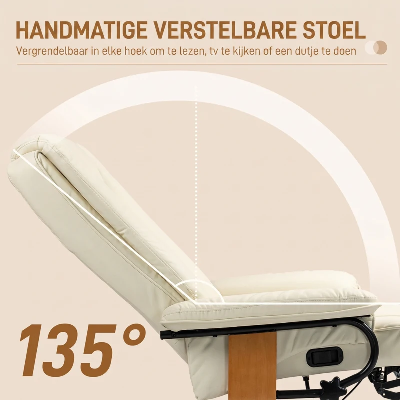 HOMCOM Relaxstoel met Ligfunctie, Draaibaar, tot 150 kg, Kunstleerbekleding, Stalen Frame, Crèmewit(m-4)