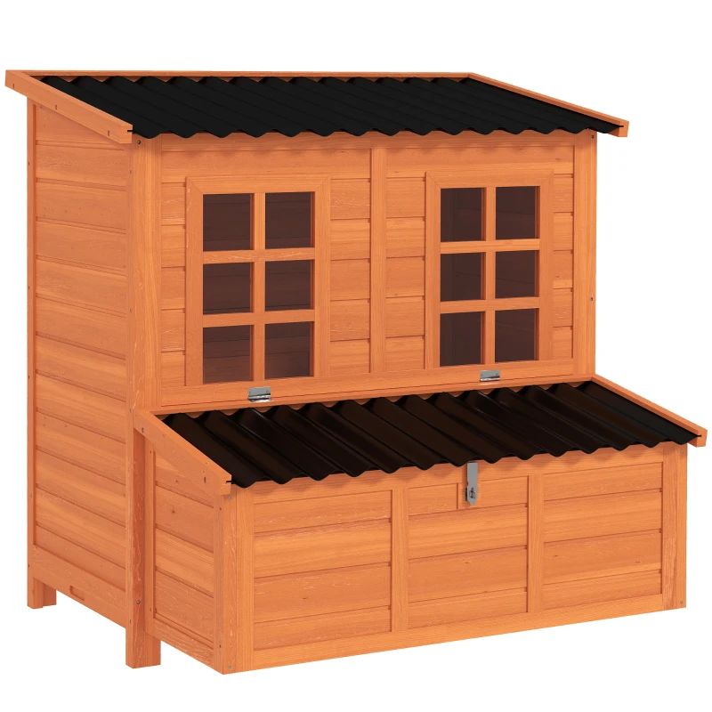 PawHut Hühnerstall mit Nestkasten für 3-4 Hühner, Wasserfestes Dach, Tannenholz, Kunststoff, 100 x 86 x 100 cm, Orange