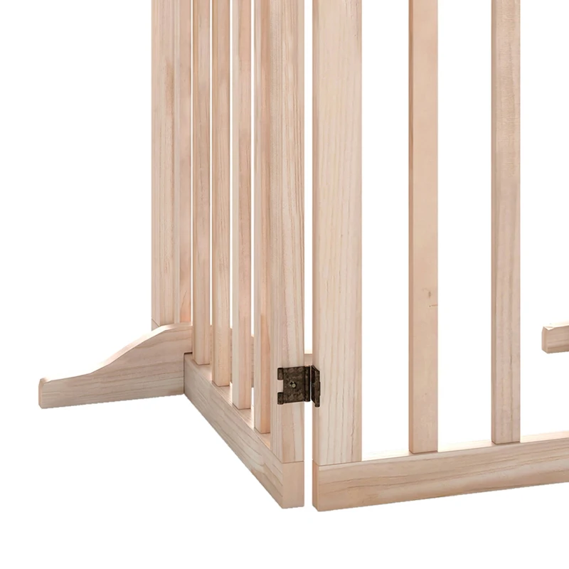 PawHut Wooden Dog Gate, 3-Panel Freestanding Pet Gates Indoor with 2 Support Feet and 360° Flexible Hinges, Natural