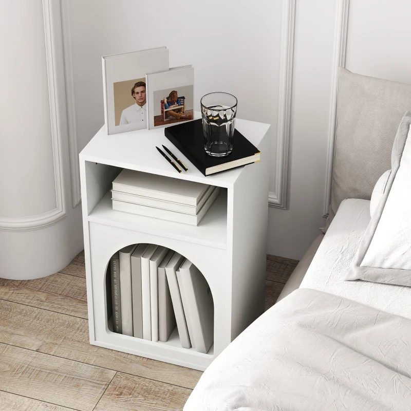 HOMCOM Lot de 2 tables de chevet, table de nuit avec compartiments ouverts, design arqué, 40 x 30 x 60 cm, blanc