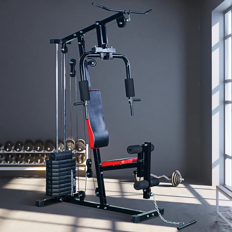 HOMCOM Fitnessstation Kraftstation Multigym Fitnesscenter Fitnessgerät Latzug Beincurl