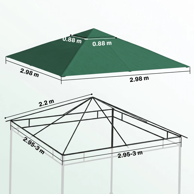 Outsunny Tetto di Ricambio per Gazebo da Giardino 3x3m in Poliestere, Verde