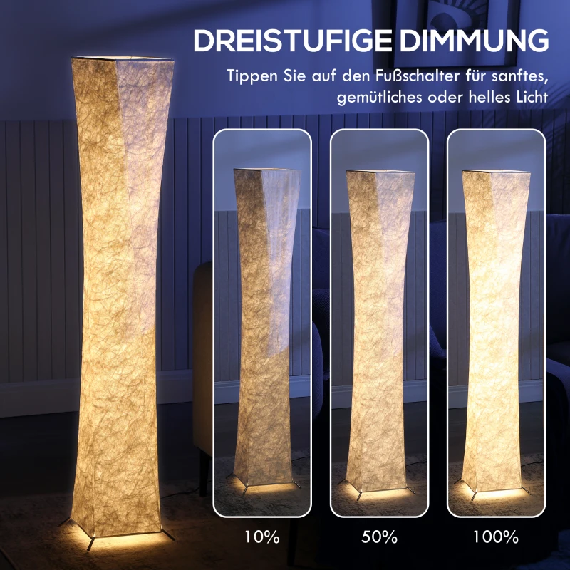HOMCOM Stehlampe mit Papierschirm, Fußschalter, 3 Helligkeitsstufen, Weiß