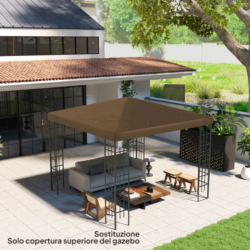 Outsunny Copertura per Gazebo da Giardino 3x3 m in Tessuto Oxford 600D con Fori di Drenaggio, Marrone