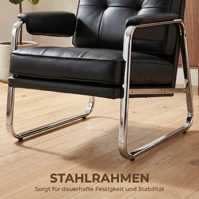 HOMCOM Sessel Loungesessel mit breiter Sitz, Armlehnen, Stahlbeinen, aus Kunstleder für Wohnzimmer, Schlafzimmer, Schwarz