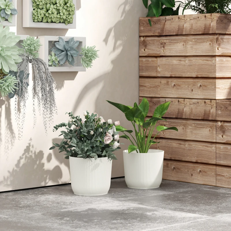 Outsunny Set of Two Ф22cm Planters - White