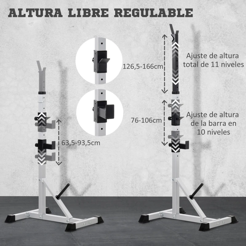 HOMCOM Rack Musculación con Altura Ajustable Marco de Acero Carga 200 kg para Entrenamiento en Gimnasio Casa Plata y Negro