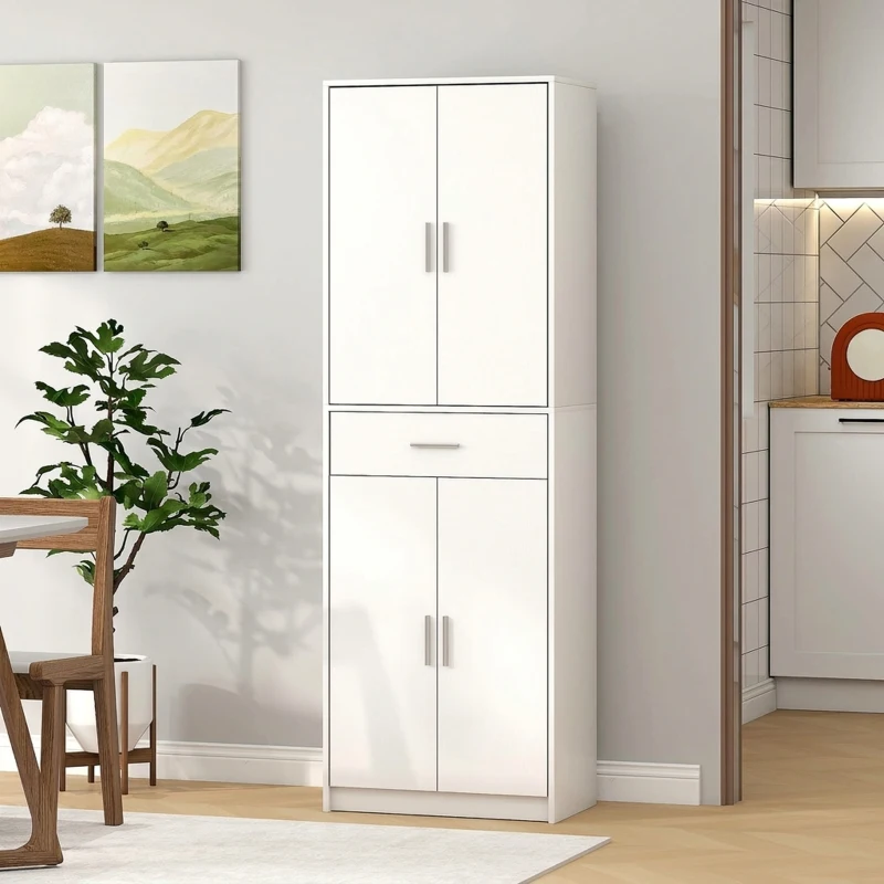 HOMCOM Keukenkast, 3-traps verstelbare planken, Spaanplaat, MDF, veel opbergruimte, Wit(m-7)