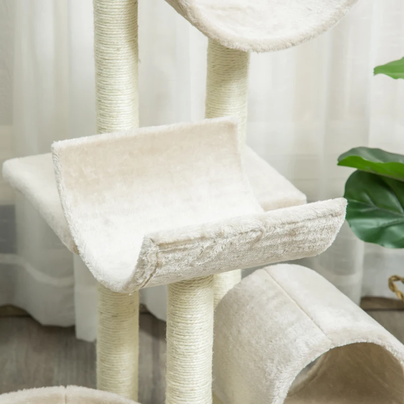 PawHut® krabboom kattenboom klimboom speelgoed tunnel beige l x b x h 50 x 40 x 105 cm kattenkrabboom katten