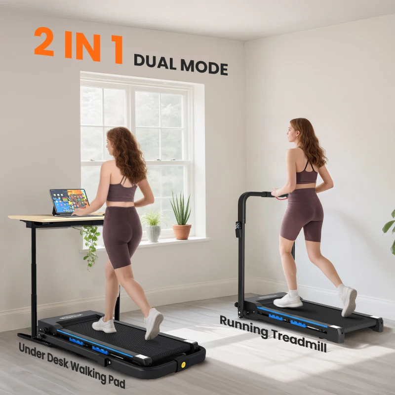 HOMCOM Folding Motorised Home Treadmill Walking Machine with LCD Monitor, Blue