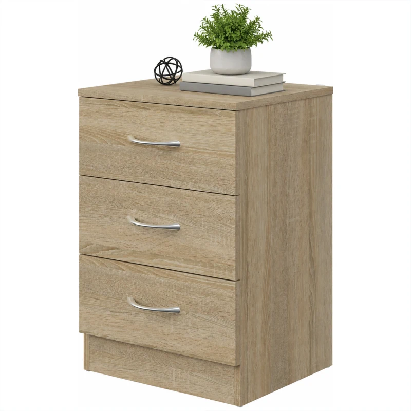 HOMCOM Three-Drawer Simple Bedside Table - Oak