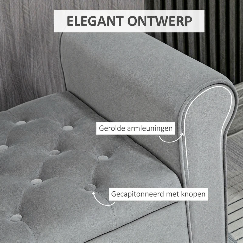 HOMCOM Zitbank Polsterbank Bedbank, Knoopstiksel, Fluweelachtige Afwerking, 126 cm x 48,5 cm x 57 cm, Grijs(m-6)