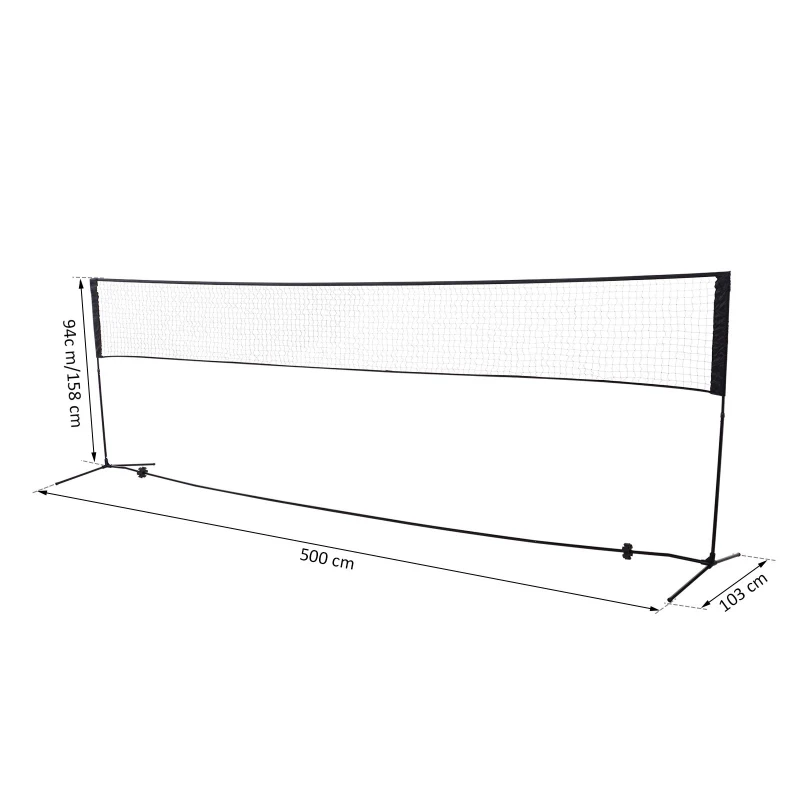 HOMCOM Red de Voleibol Tenis Bádminton 5 metros Altura Ajustable 94-158cm Plegable y Portátil con bolsa de transporte 500x60x94/158cm