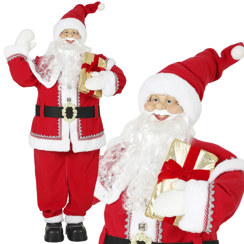 HOMCOM Lebensgroßer singender Weihnachtsmann 150 cm, animierte Musikfigur mit drehendem Kopf, winkender Hand und Geschenk