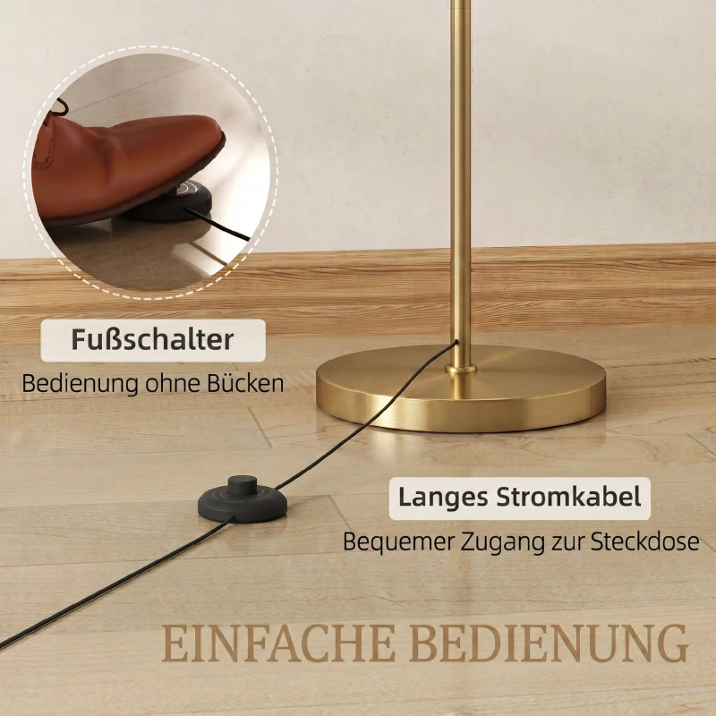HOMCOM Stehlampe, verstellbare Lichtoptionen, Fußschalter, Fernbedienung, Metall, Gold