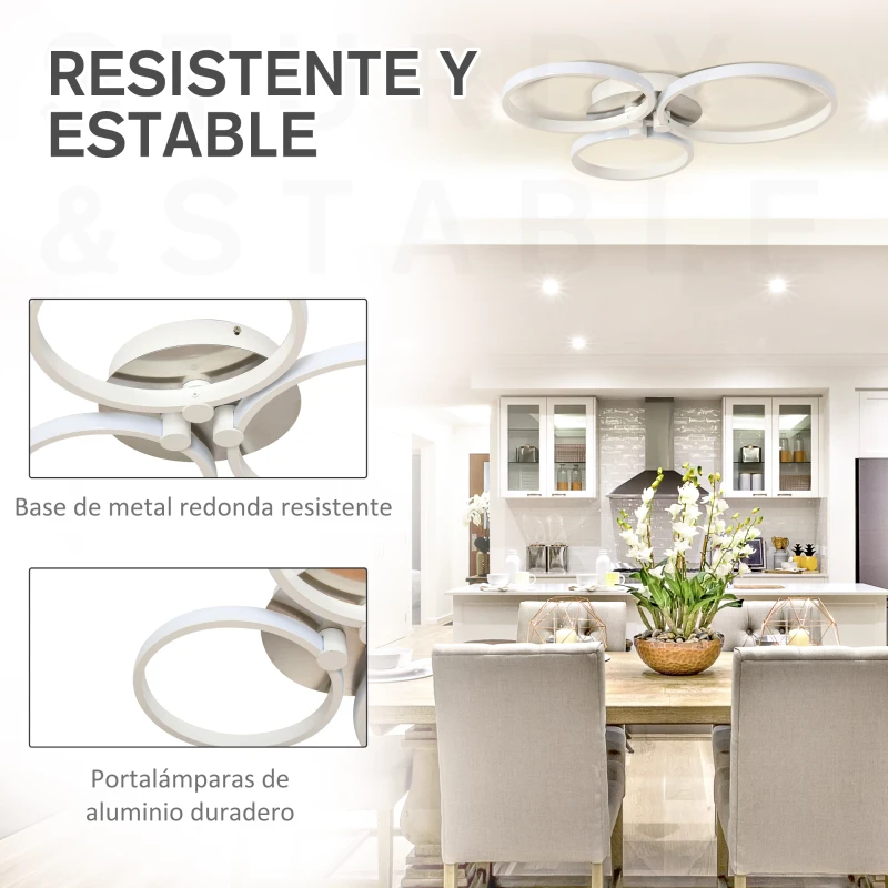 HOMCOM Lámpara de Techo LED IP20 46W 4500lm con 3 Círculos Iluminación de Techo de Aluminio para Comedor Dormitorio Salón 56x47x8 cm Plata