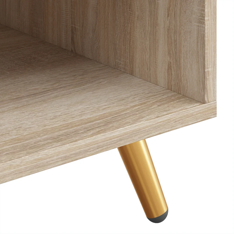 HOMCOM Bedside Table with Drawer and Open Compartment, Nightstand with Handle for Bedroom, Living Room, Natural Wood Finish