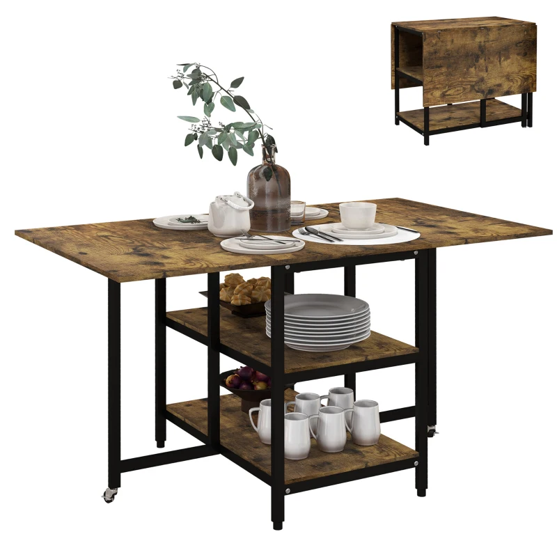 HOMCOM Opvouwbare eettafel, industriële stijl, 140 cm x 80 cm x 75 cm, bruin + zwart(m-11)