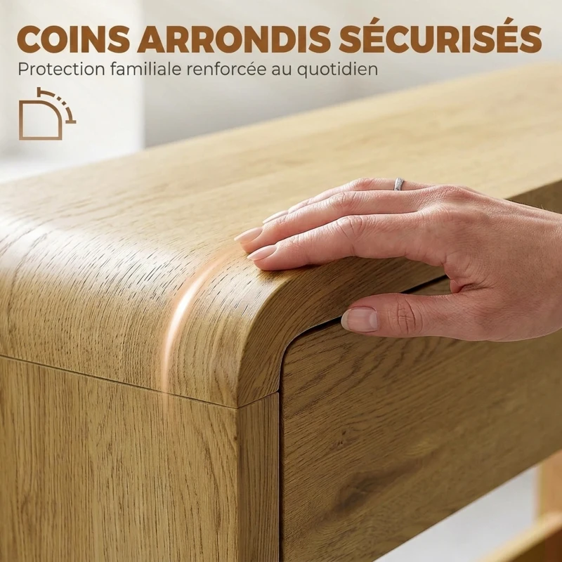 HOMCOM Table Console avec 2 Tiroirs, Console Meuble, 100 x 30 x 85 cm, Coins Arrondis et Plateau Épais, Bois Naturel