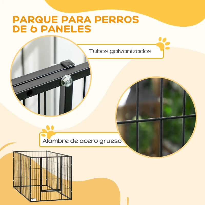 PawHut Parque para Perros de 6 Paneles Ajustable Valla Metálica para Mascotas con Marco de Acero 82,5-150x79x81 cm Negro