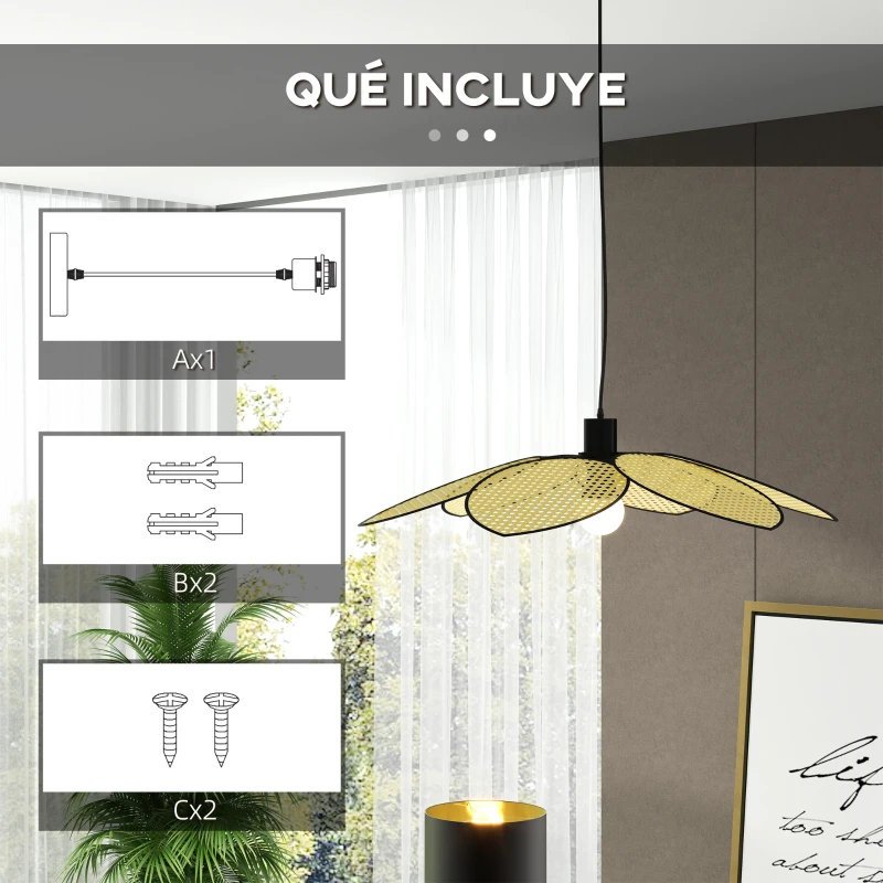 HOMCOM Lámpara Colgante Lámpara de Techo de Ratán Sintético Iluminación de Techo E27 con Cable Ajustable Ø68x115 cm Natural
