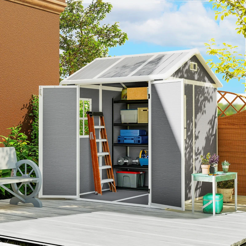 Outsunny Gartenhaus, Gartenschuppen mit Fenster, verschließbare Tür, Kunststoff, Grau(m-2)