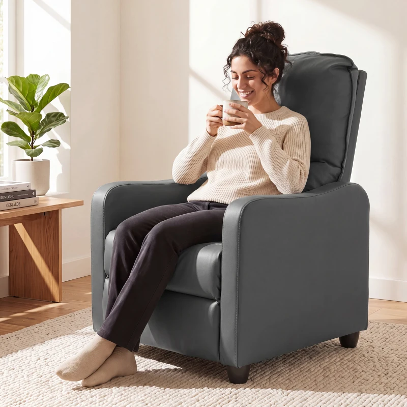 HOMCOM Manuell verstellbarer Relaxsessel 155° mit Fußstütze, PU-Leder, für Wohnzimmer und Schlafzimmer, Dunkelgrau