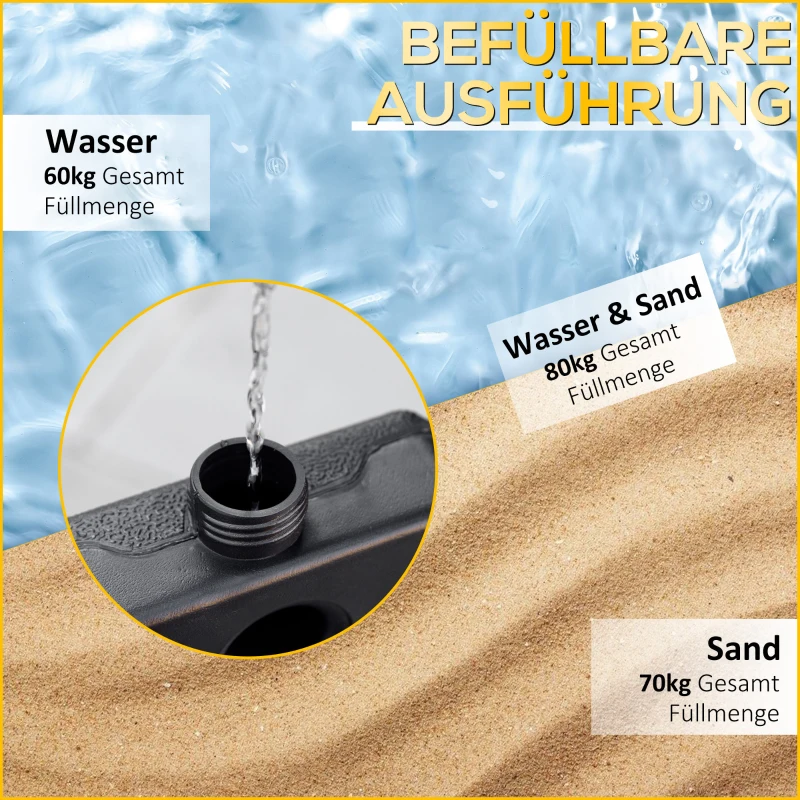 Outsunny Sonnenschirmständer 4-teilig Schirmgewicht, Schirmständer für Ampelschirm Sand/Wasser bis 60/70 kg