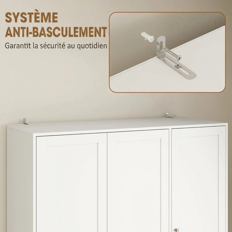 HOMCOM Armoire Chambre Penderie avec 4 Portes, 3 Tiroirs, Barre de Suspension et Étagère Réglable, 120 x 50 x 176,5 cm, Blanc