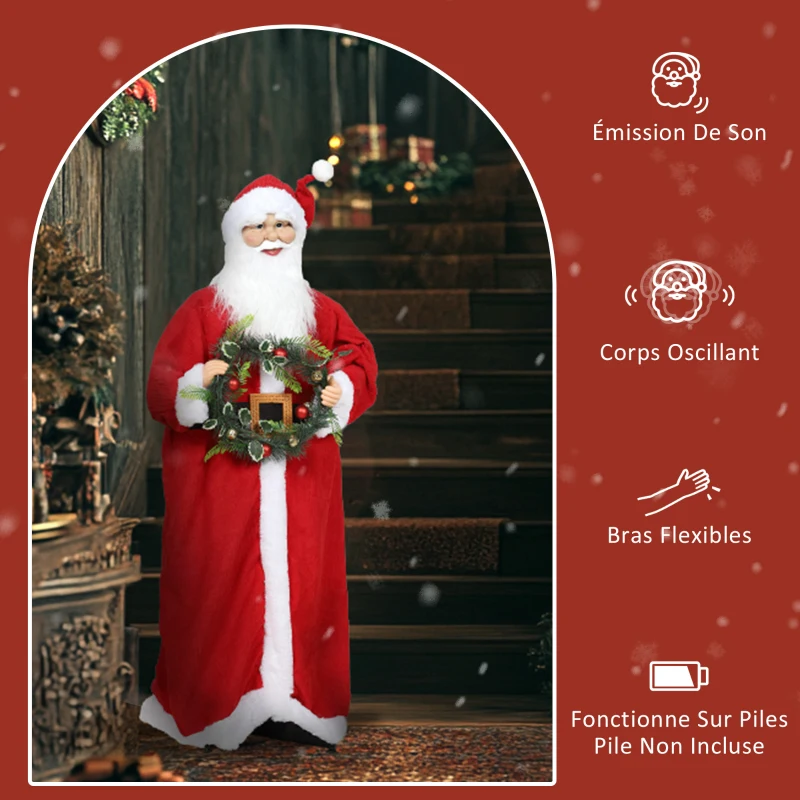 HOMCOM Figurine de Père Noël, debout de Père Noël, commande vocale, musique festive, bras pliables, 110 cm, rouge(m-6)