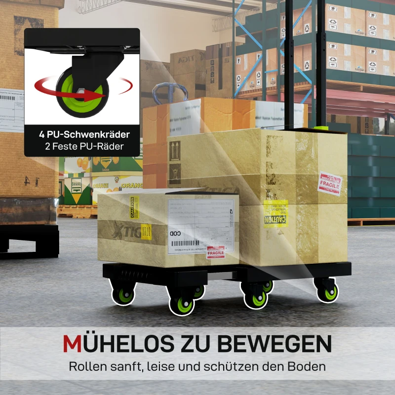 HOMCOM Opvouwbare steekwagen metalen transportwagen met wielen verstelbare greep 49 x 35 x 102 cm Groen