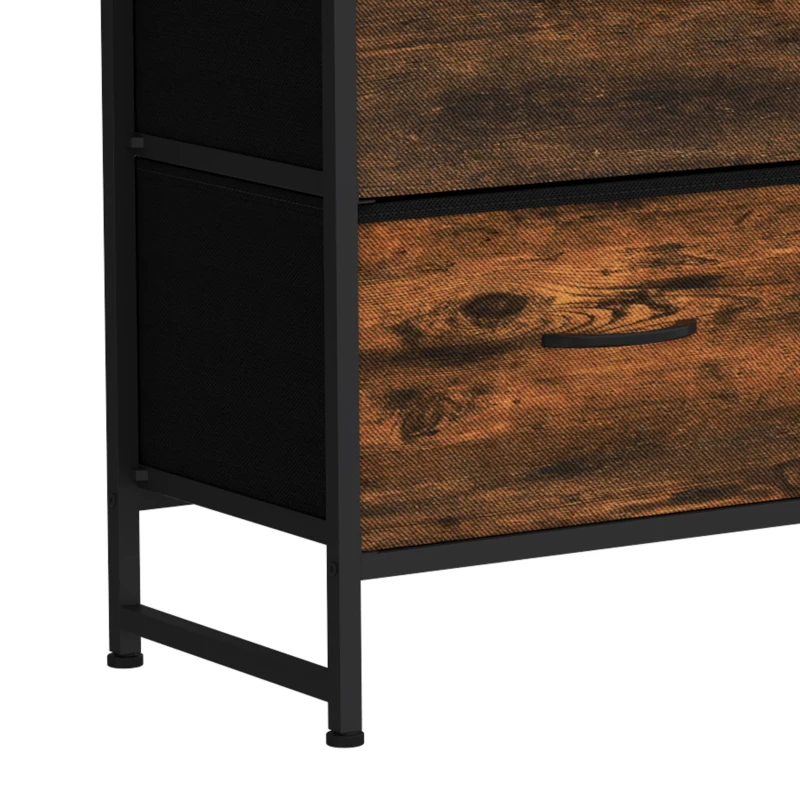 HOMCOM Rustic Chest of Six Fabric Drawers - Rustic Brown